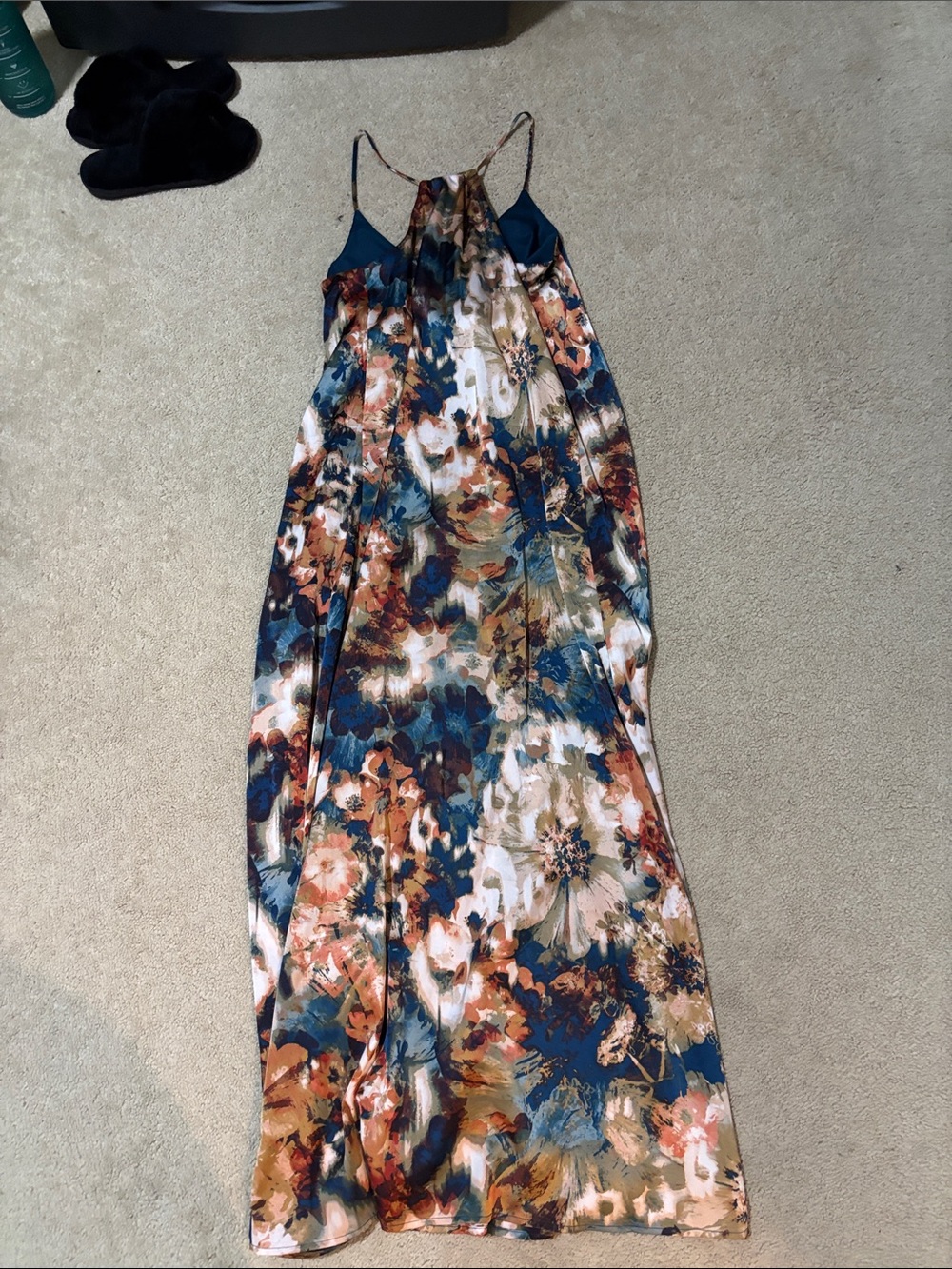 Nicole Miller Floral Watercolor Maxi Dress in Navy, Rust & Cream - Picture 5 of 5